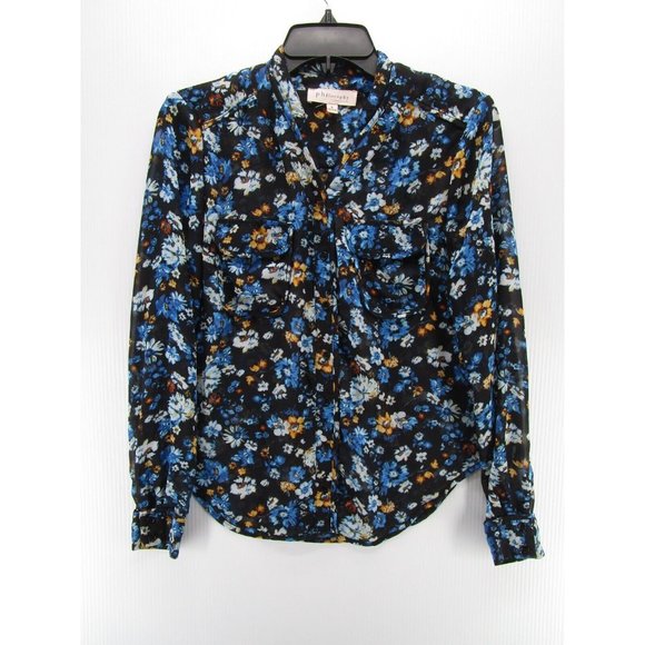 Philosophy Tops - Philosophy Blouse Small Blue Button Down Floral Preppy Career